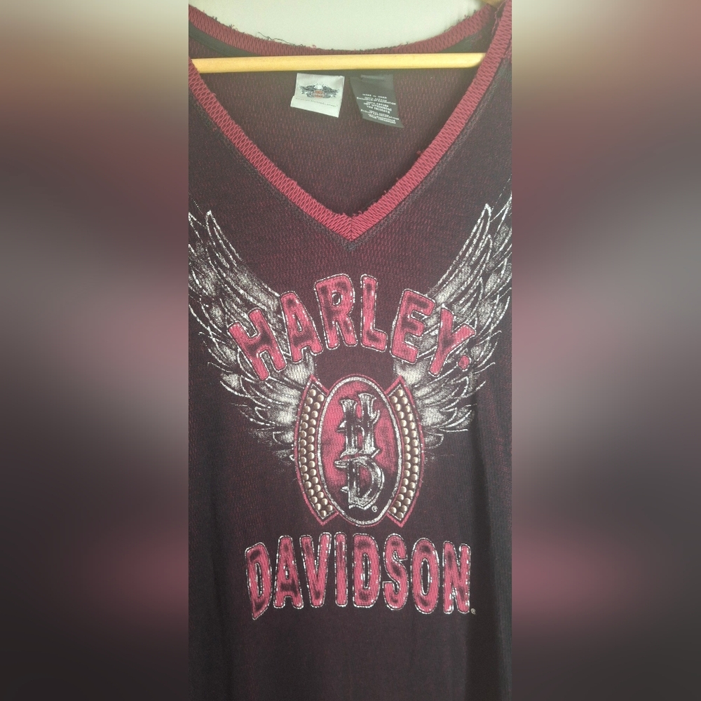 Harley-Davidson Women's Dark Red Graphic Long Sleeve Tee Biker Grunge XL - Picture 11 of 14